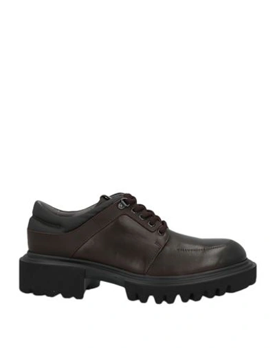 Pollini Man Lace-up Shoes Dark Brown Size 9 Soft Leather, Textile Fibers