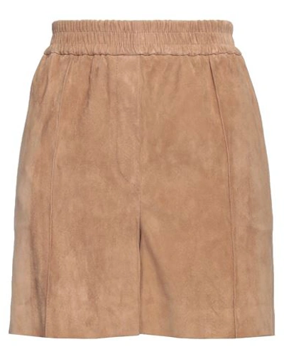 Brunello Cucinelli Woman Shorts & Bermuda Shorts Camel Size 6 Soft Leather In Beige