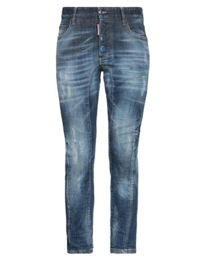 Dsquared2 Man Jeans Blue Size 38 Cotton, Elastane, Bovine Leather