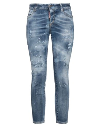 Dsquared2 Woman Jeans Blue Size 0 Cotton, Elastomultiester, Elastane, Bovine Leather