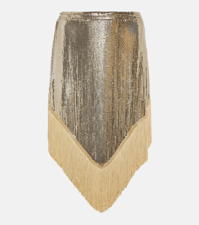 Rabanne Metallic Mesh Fringed Mini Skirt In Gold