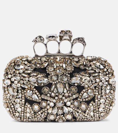 Alexander Mcqueen Knuckle Small Embellished Leather Clutch Bag In Black