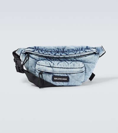 Balenciaga Explorer Denim Belt Bag In Faded Blue
