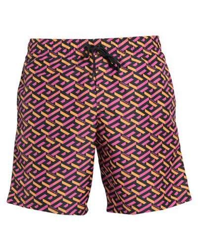 Versace Man Swim Trunks Black Size 42 Polyester In Black