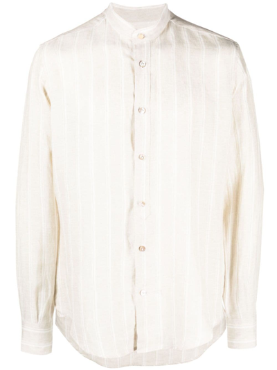 Eleventy Striped Linen Shirt In Neutrals