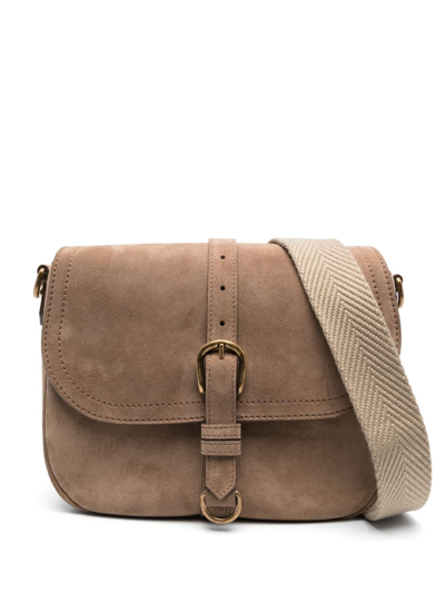 Golden Goose Buckle-detail Suede Crossbody Bag In Brown