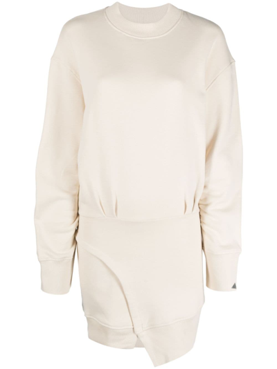 Attico Ivory Asymmetric Sweater Dress In Beige