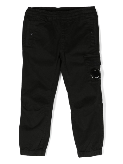 C.p. Company Kids' Logo-plaque Cotton Track Pants In Black