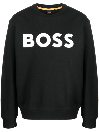 Hugo Boss Logo Detail Cotton Sweatshirt In Black