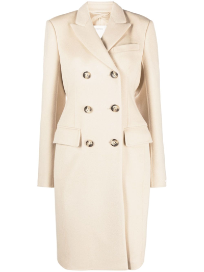 Sportmax Ivory Wool Double-breasted Coat In Beige