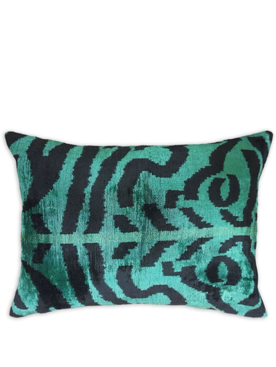 Les-ottomans Abstract-print Velvet Cushion In Green