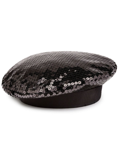 Nina Ricci Sequin-embellished Tonal Beret In Black