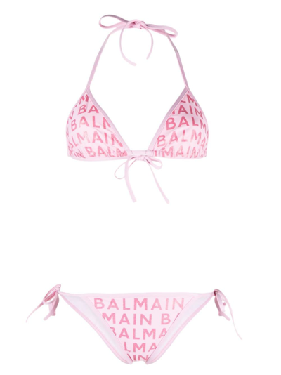Balmain Embellished Logo Jersey Bikini In New
