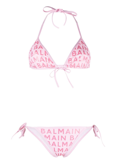 Balmain 装饰logo平纹针织比基尼套装 In New