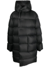 Rick Owens Wrap-front Hooded Quilted Down Coat In Black