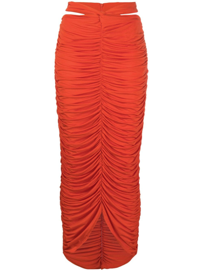 Paris Georgia Farrah Cut-out Ruched Maxi Skirt In Red