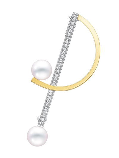 Tasaki 18kt Yellow And White Gold Collection Line Kinetic Diamond And Pearl Brooch