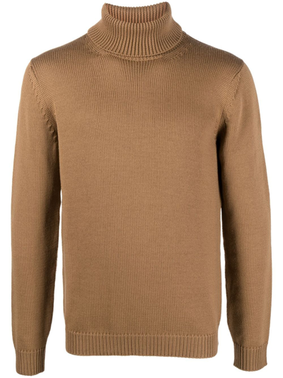 Nuur High-neck Merino Wool Knit Jumper In Brown