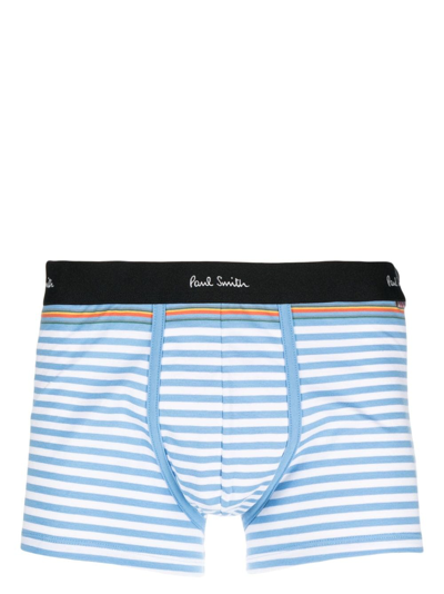 Paul Smith Blue Stripe Boxer Brief In Patterned White