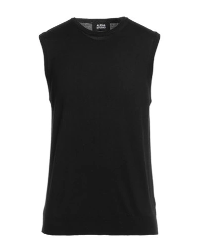 Alpha Studio Man Sweater Black Size 42 Merino Wool In Black