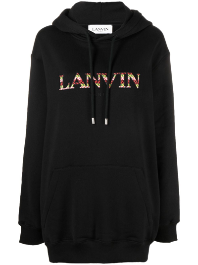 Lanvin Logo-embroidered Cotton-jersey Hoodie In Black