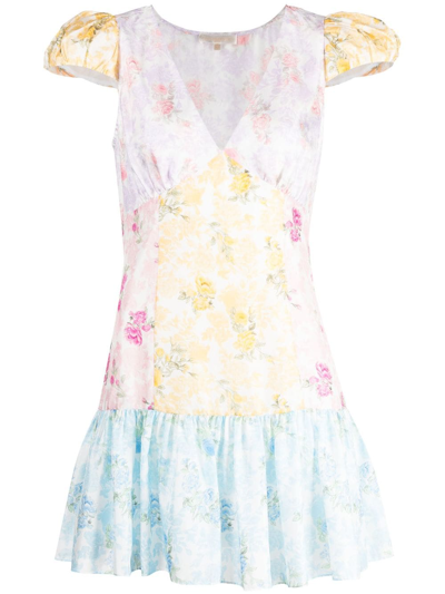 Loveshackfancy Russ Floral-print Silk-satin Mini Dress In Rainbow Clouds