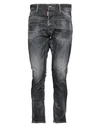 Dsquared2 Man Jeans Black Size 40 Cotton, Elastane, Bovine Leather, Polyester In Black