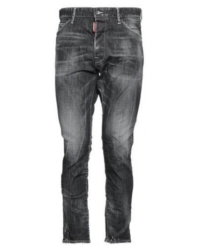Dsquared2 Man Jeans Black Size 40 Cotton, Elastane, Bovine Leather, Polyester
