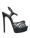 Casadei Woman Sandals Black Size 8 Soft Leather, Textile Fibers