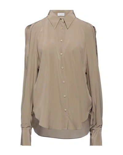 Brunello Cucinelli Woman Shirt Sand Size M Silk, Ecobrass In Beige