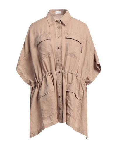 Brunello Cucinelli Woman Shirt Light Brown Size Xs Linen, Cotton, Ecobrass In Beige