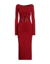 Versace Corset Cutout Ruched Long Sleeve Jersey Midi Dress In Red