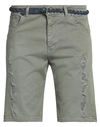 Displaj Man Denim Shorts Military Green Size 26 Cotton, Elastane In Green