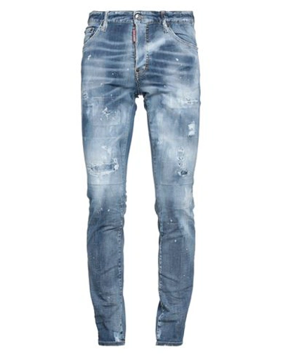 Dsquared2 Man Jeans Blue Size 32 Cotton, Elastomultiester, Elastane, Bovine Leather
