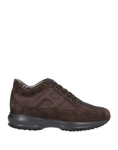 Hogan Woman Sneakers Dark Brown Size 7.5 Soft Leather, Textile Fibers