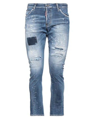 Dsquared2 Man Jeans Blue Size 30 Cotton, Elastomultiester, Elastane, Bovine Leather
