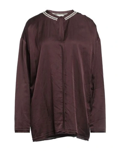 Alysi Woman Top Chocolate Brown Size 4 Cotton, Silk