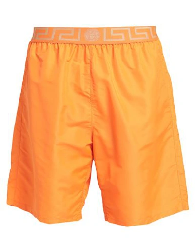 Versace Man Beach Shorts And Pants Orange Size 32 Polyester, Elastane, Polyamide