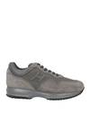 Hogan Man Sneakers Dark Green Size 7.5 Textile Fibers, Soft Leather In Grey