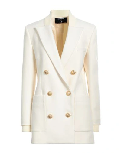 Balmain Woman Coat Ivory Size 6 Wool, Polyamide In White
