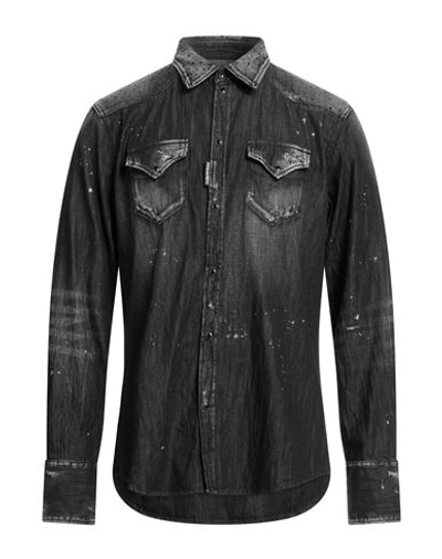 Dsquared2 Man Denim Shirt Black Size 38 Cotton, Glass