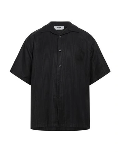 Msgm Man Shirt Black Size 16 ½ Viscose, Polyester