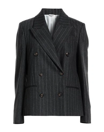 Brunello Cucinelli Woman Blazer Steel Grey Size 6 Virgin Wool, Polyamide, Brass