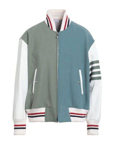 Thom Browne Colour-block Wool Bomber Jacket In Blue