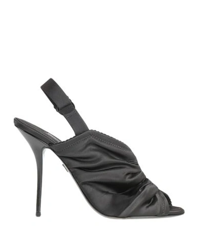 DOLCE & GABBANA DOLCE & GABBANA WOMAN SANDALS BLACK SIZE 4 POLYAMIDE, ELASTANE, CALFSKIN