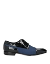 Giovanni Conti Man Lace-up Shoes Blue Size 10 Soft Leather, Textile Fibers