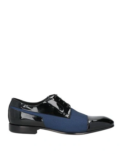 Giovanni Conti Man Lace-up Shoes Blue Size 10 Soft Leather, Textile Fibers In Blue