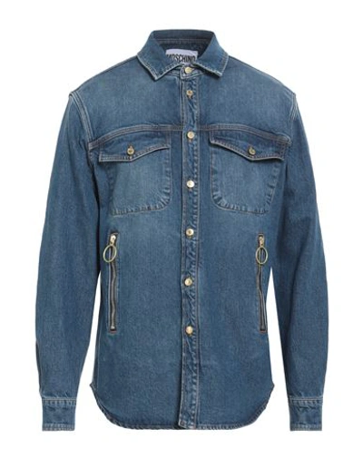 Moschino Couture Man Denim Shirt Blue Size 16 Cotton, Lycra, Elastane