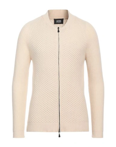 Alpha Studio Man Cardigan Cream Size 40 Wool, Polypropylene In White