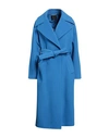 Blumarine Woman Coat Azure Size 10 Virgin Wool, Polyamide, Cashmere In Blue